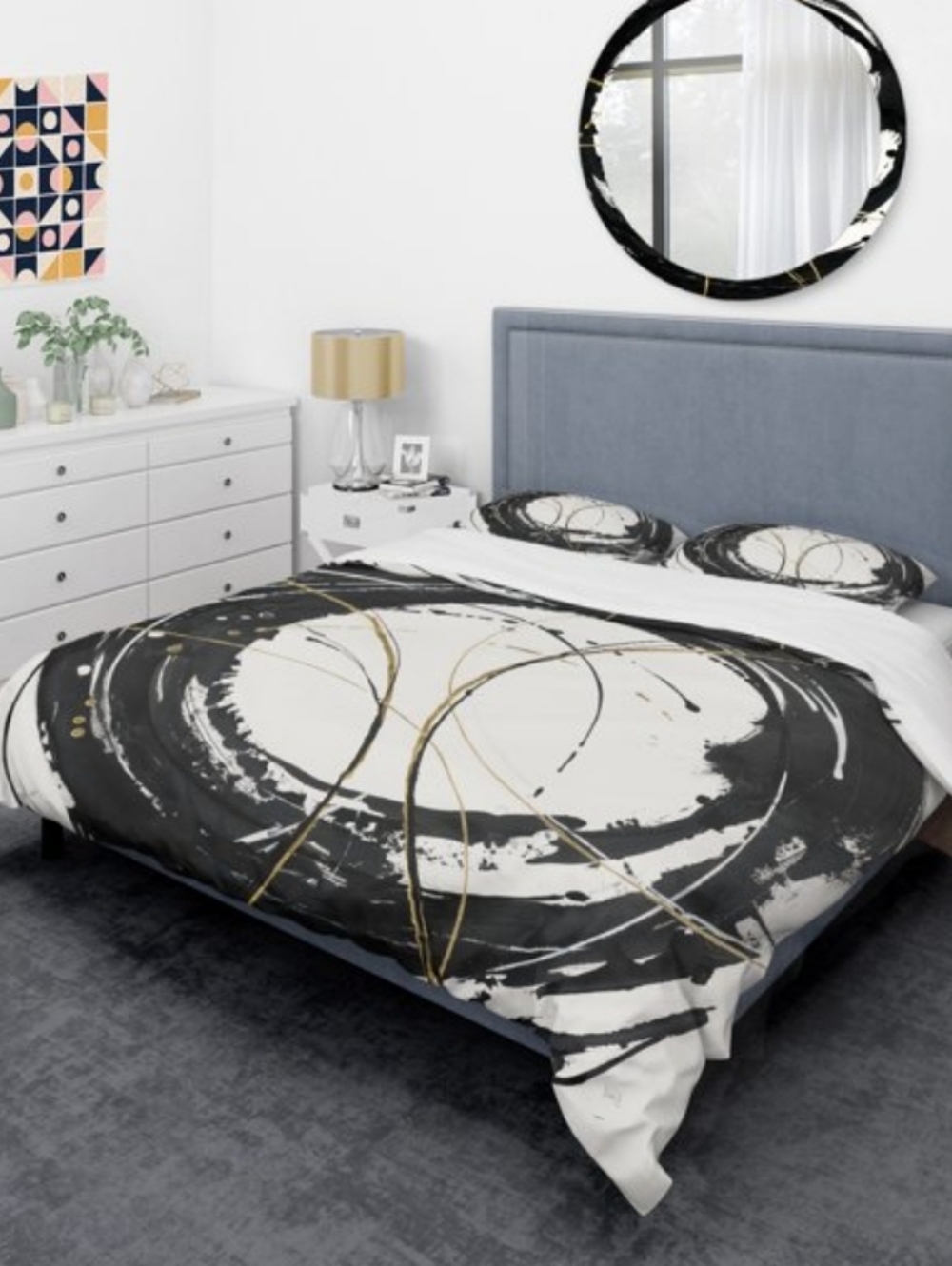 Gold Metallic Circle' Glam Bedding Set - Duvet Cover & Shams Queen